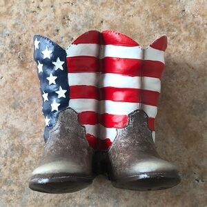 DWK American Flag Cowboy Boot Salt and Pepper Shaker Holder